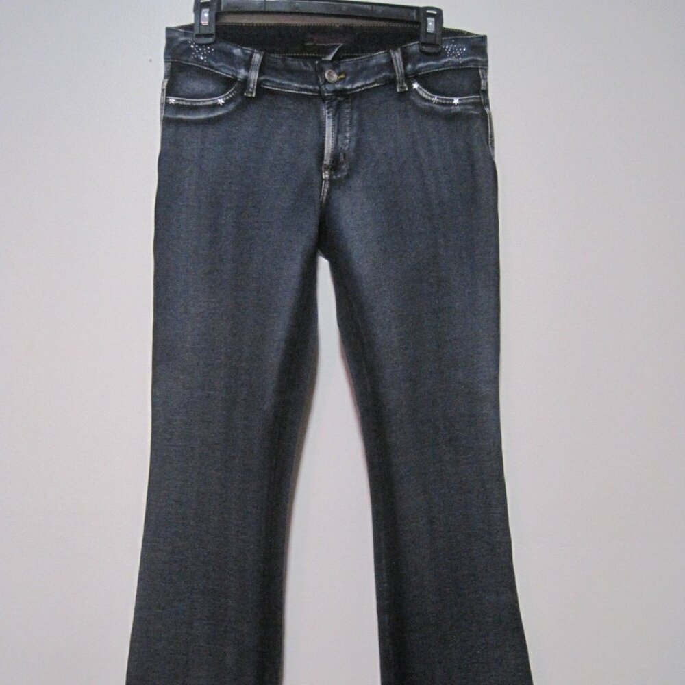JW Maxx Pants Women's Large Cotton Blue Skinny Leg Pull On Stretch Studded Stars